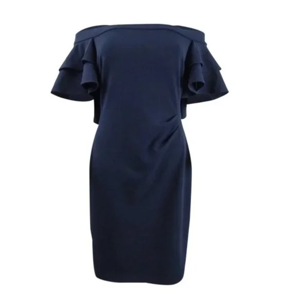 NWT Lauren Ralph Lauren Tiered Ruffle Overlay Sheath Dress - Picture 3 of 6